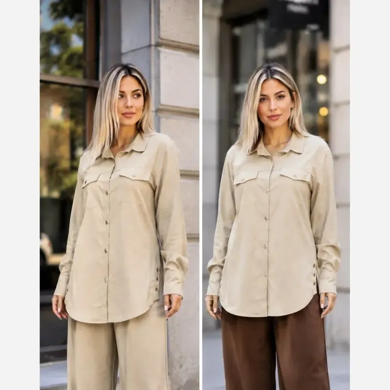 مانتو جین نیل بغل دکمه رنگ کرم فری سایز - تصویر 2