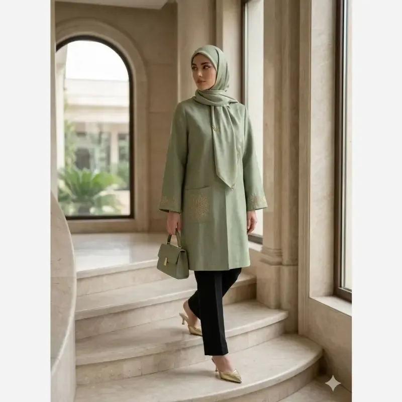 مانتو زنانه شانتون اسلپ گلدوزی شده مدل راز قد 91 سایز بزرگ تا 56 - تصویر 3