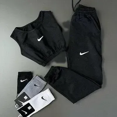 ست نیم تنه و شلوار طرح نایک پنبه گلکسی جلو بند دار فری سایز - تصویر 4