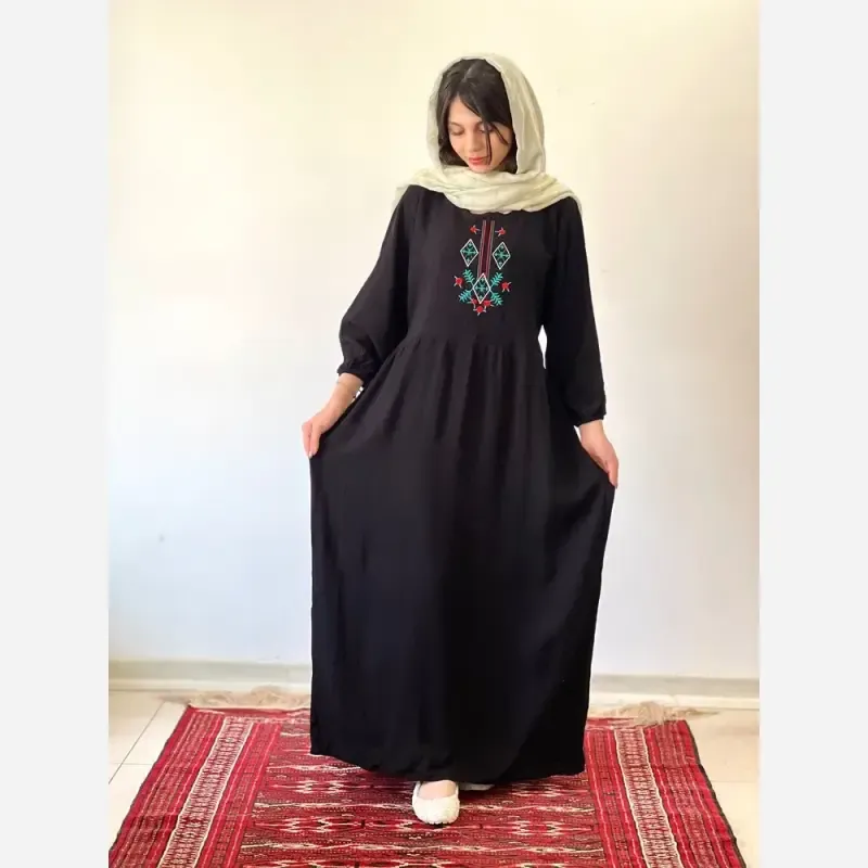 پیراهن ساحلی گلدوزی مایا جنس نخ ململ فری سایز - تصویر 7