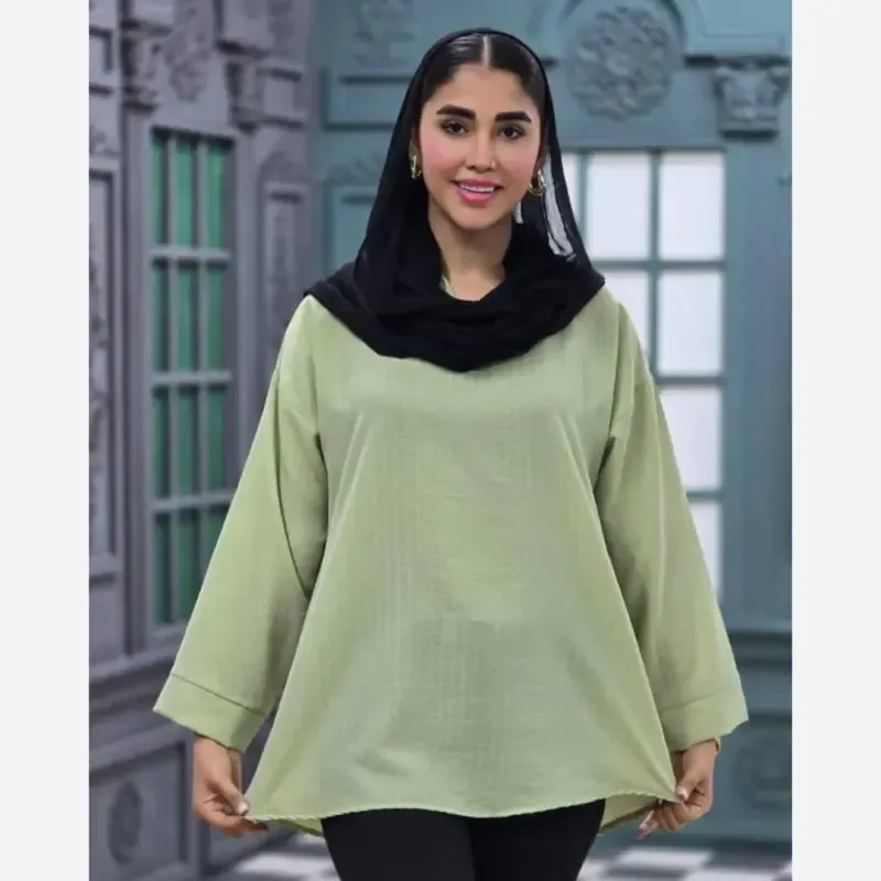 شومیز نخی ساده و دیپلمات یقه کوبایی فری سایز زنانه - تصویر 5