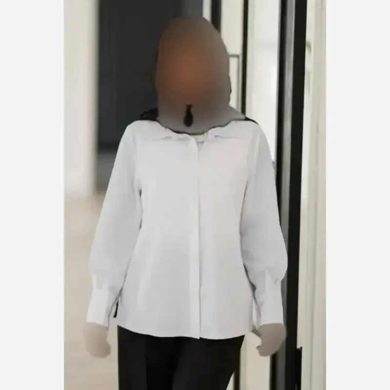شومیز یقه مردانه جنس تترون رنگ سفید فری سایز تا 46 - تصویر 2