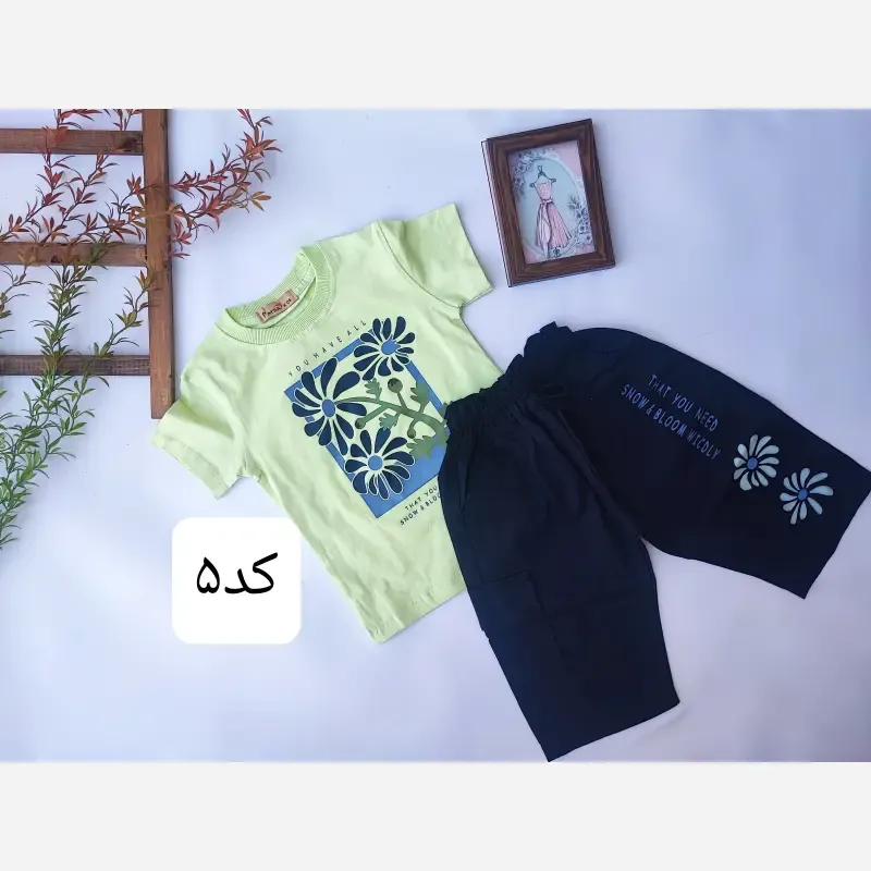 ست تیشرت و شلوارک دخترانه طرح گل دار باکیفیت و راحت - تصویر 6