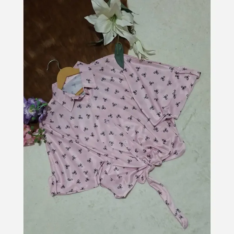 شومیز گره ای چاپی پاپیونی جنس پری صابونی شیشه ای فری سایز - تصویر 12