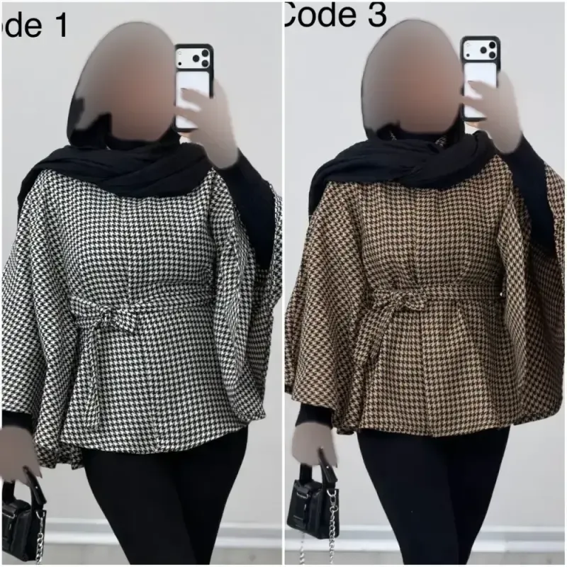 شنل آیلار توییت پشمی پیچازی فری سایز 38 تا 50 کمربنددار - تصویر 10