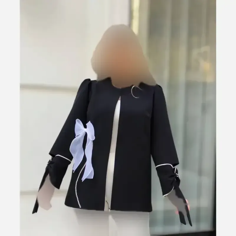 کت پاپیون کرپ مازراتی زنانه رنگ مشکی سرخابی کاربنی - تصویر 17