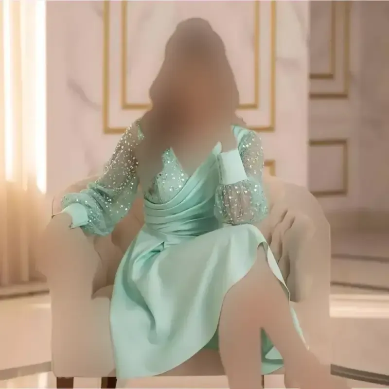 پیراهن مجلسی زنانه مدل همتا جسیمکو و ساتن سنگ دوزی شده رنگ سبزماچا - تصویر 2