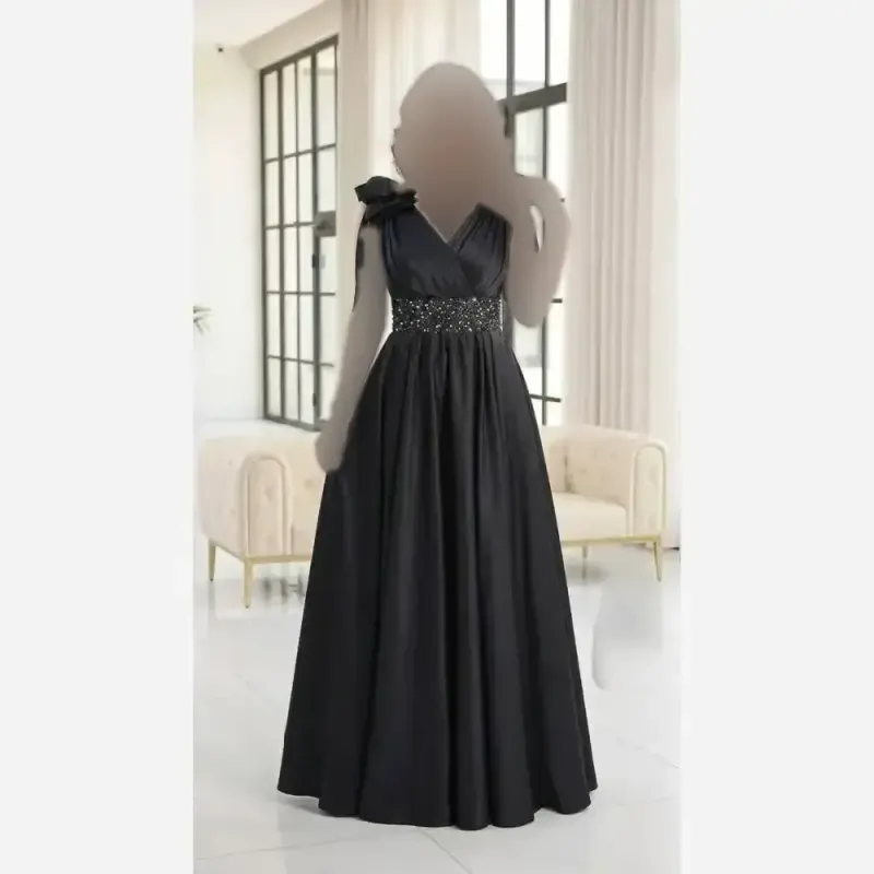 ماکسی زنانه مدل لاله ساتن تافته گرم بالا رنگ مشکی سایز 1 تا 3 کاپدار - تصویر 8