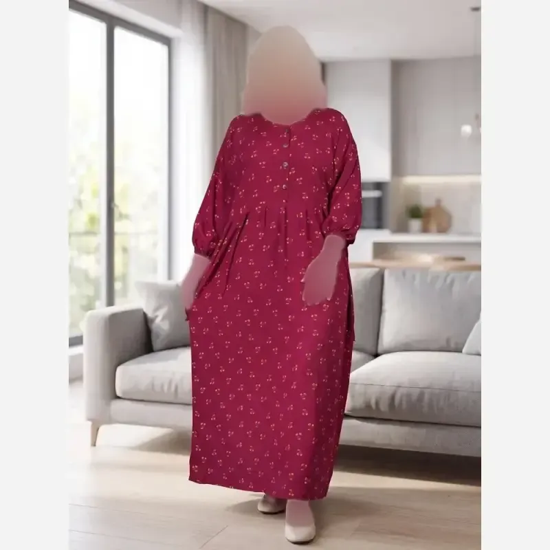 پیراهن گلدار جلو دکمه نخی سایز بزرگ - تصویر 4