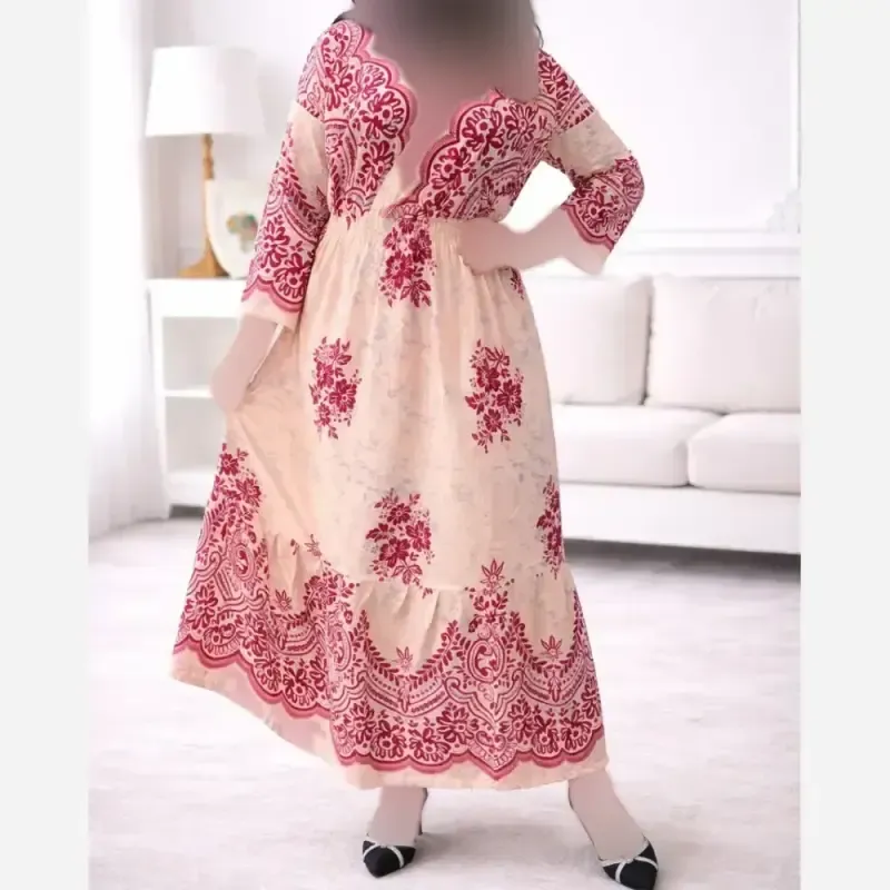پیراهن ساحلی زنانه فلور حاشیهدار چپ و راستی فری سایز 38 تا 48 - تصویر 6