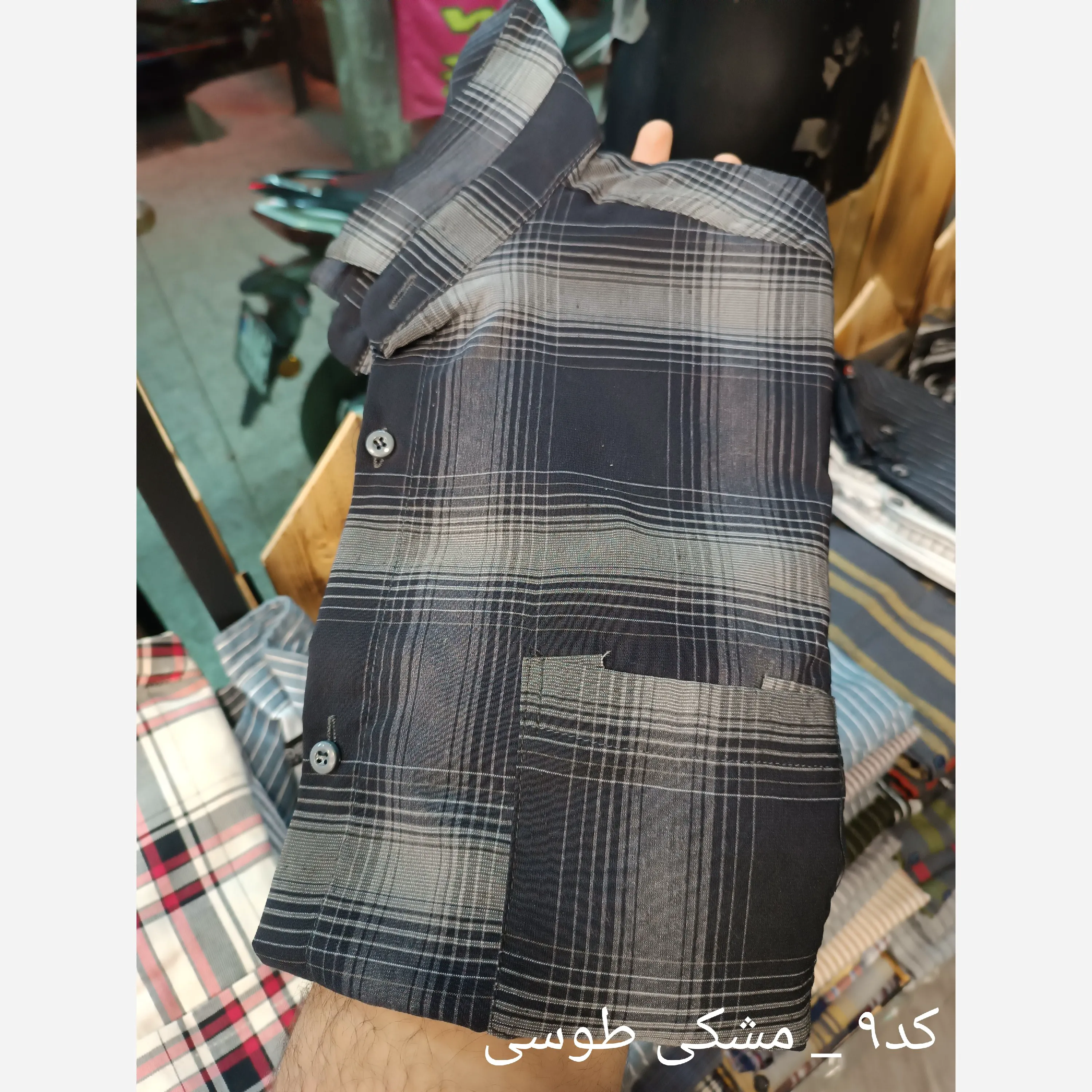 پیراهن چهارخانه خورشیدی مردانه آستین بلند تترون قواره آزاد - تصویر 10